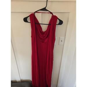 Parthea Red Cowl Neck Sleeveless Midi Dress with Draped Detail